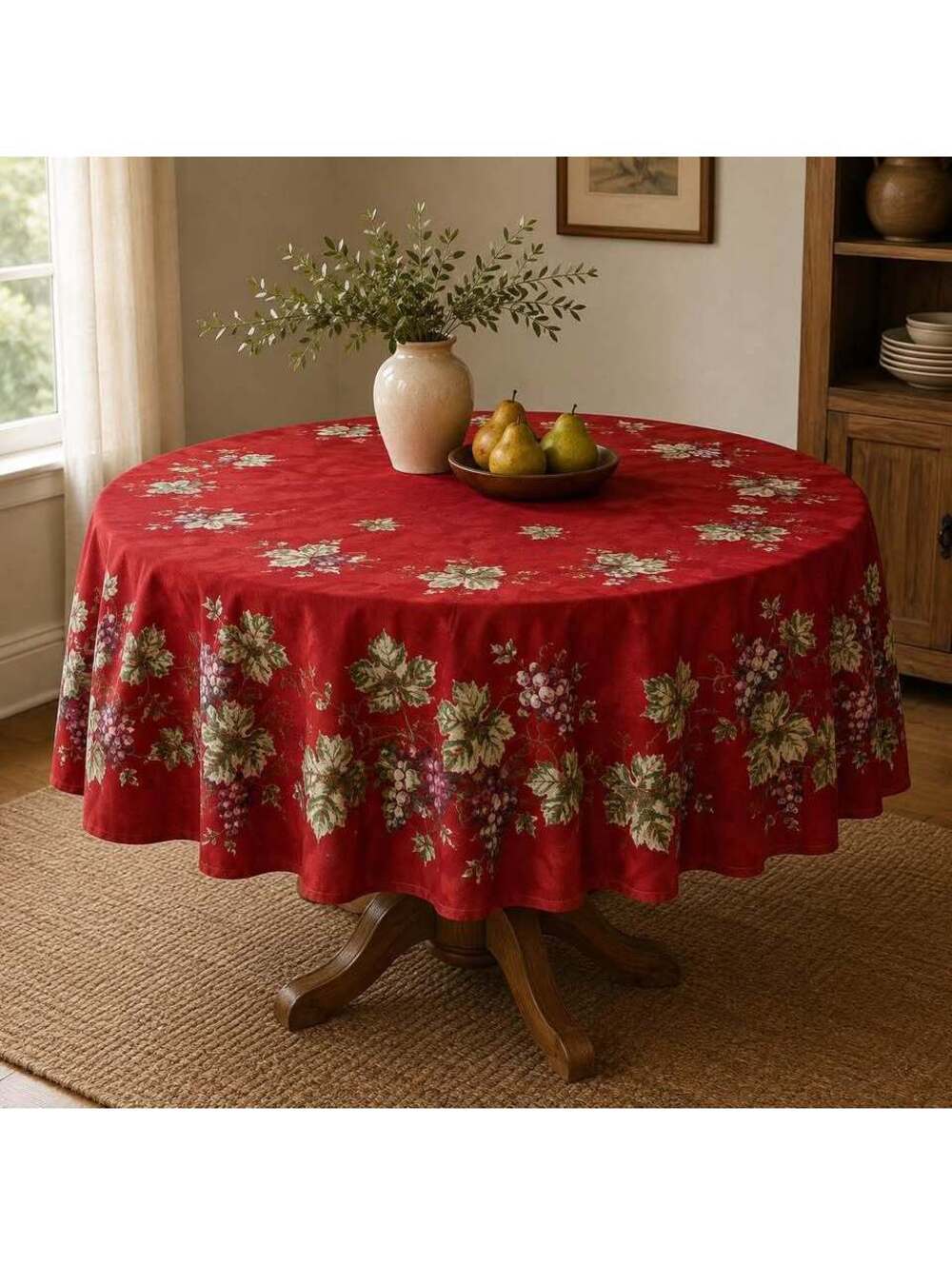 Williams Sonoma Grapevine Print 70” Round Tablecloth Red 100% Cotton 2005